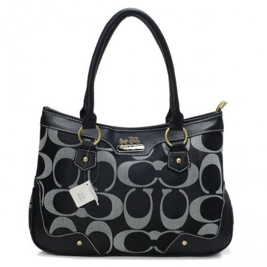 Coach Fashion Signature Medium Black Satchels BUB - Click Image to Close